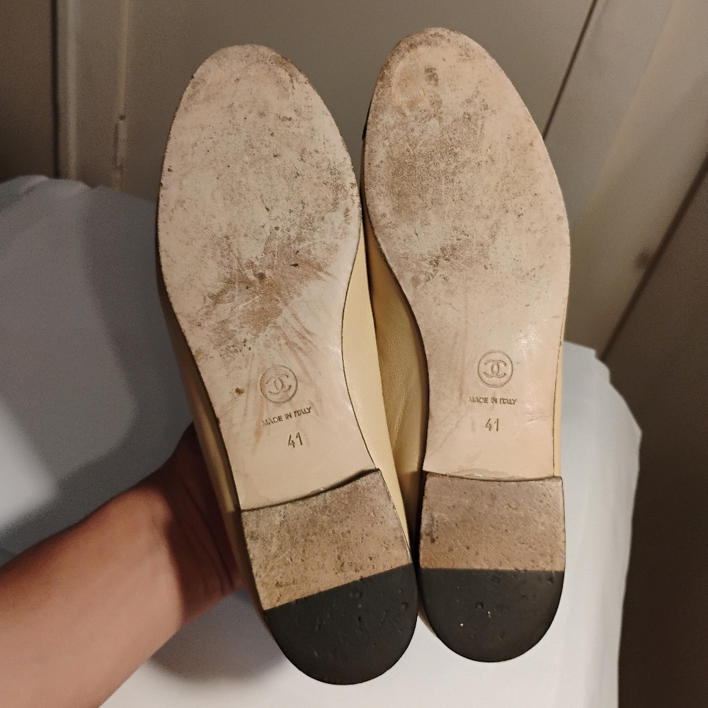 CHANEL Leather cap toe Iconic Ballet Ballerina Flats Shoes 41 - Picture 6 of 16